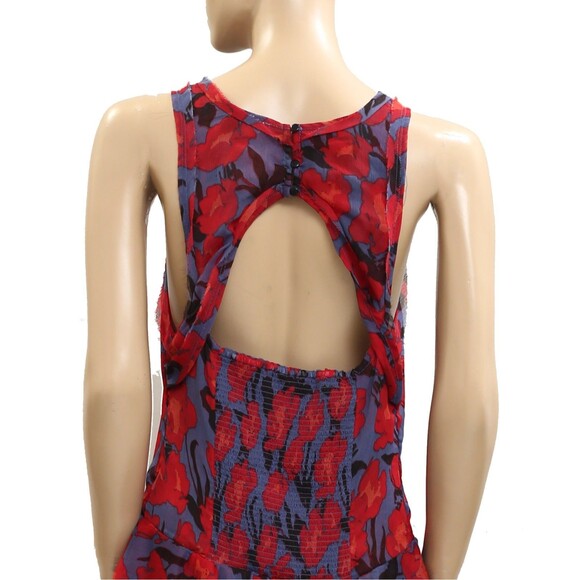 Free People Raven Printed Mini Dress Floral Smocked Tiered Cutout M New 281318 - Picture 7 of 8